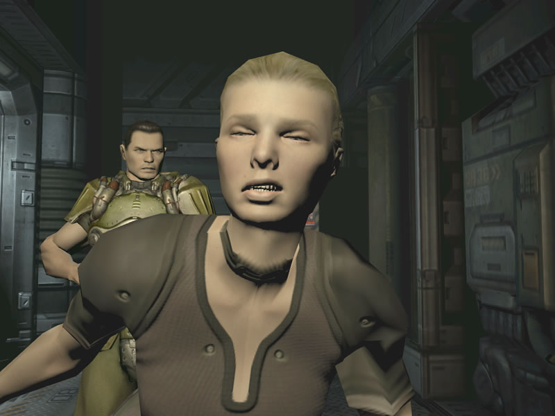 "DOOM3"(id software)보다. 인간의 얼굴 주름 표현에 노멀 매핑을 사용하는 것은 자주 있지만, 이렇게 얼굴에 상처를 늘려 그로테스크로 변화하는 모습을 표현한다고 말한 것에도 사용할 수 있다. (C)2004 Id Software, Inc. All rights reserved. Distributed by Activision Publishing, Inc. under license. DOOM and id are registered trademarks of Id Software, Inc. in the U.S. Patent and Trademark Office and in some other countries. Activision is a registered trademark. is a registered trademark of the Interactive Digital Software Association. All other trademarks and trade names are the properties of their respective owners.