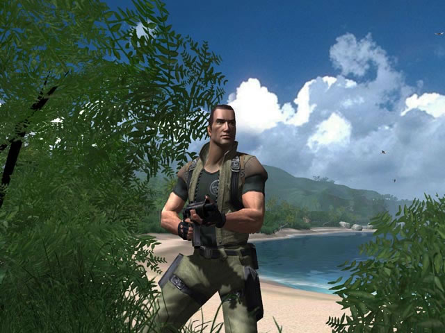 노멀 맵에 떨어뜨려진 얼굴의 디테일에 주목. (C)2004 Crytek. All Rights Reserved.Published by Ubisoft Entertainment. Far Cry, Ubisoft and the Ubisoft logo are trademarks of Ubisoft Entertainment in the US and/or other countries. Distributed by Kid Station Inc. under license by Ubisoft Entertainment. Crytek are either trademarks or registered trademarks of Crytek GmbH. All Rights Reserved.