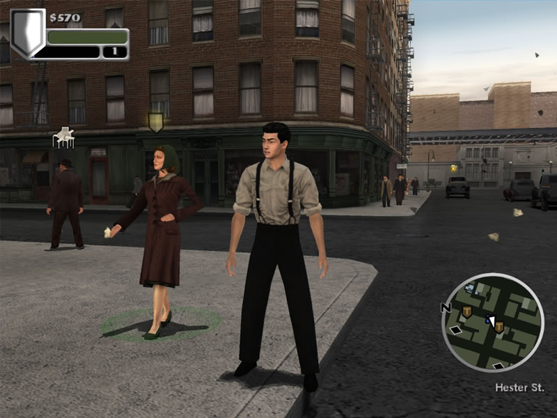 「THE GOD FATHER THE GAME」(EA,2006)보다. 비교적 최근의 타이틀이지만, 투사 텍스처 매핑에 의한 그림자 생성 기법이 채용되고 있었다. (C) 2006 Electronic Arts Inc. All rights reserved.