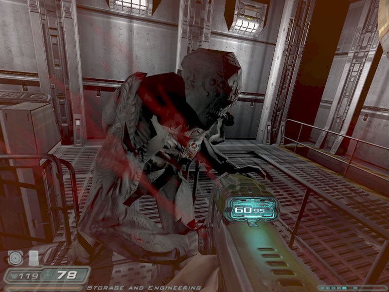 스텐실 섀도우 볼륨 기술에 의한 그림자 생성의 대표작이라고도 할 수 있는 "DOOM3"(id software,2004) (C)2004 Id Software, Inc. All rights reserved. Distributed by Activision Publishing, Inc. under license. DOOM and id are registered trademarks of Id Software, Inc. other countries. Activision is a registered trademark of Activision, Inc. and its affiliates. The ratings icon is a registered trademark of the Interactive Digital Software Association. All other trademarks and trade names are the properties of their respective owners.