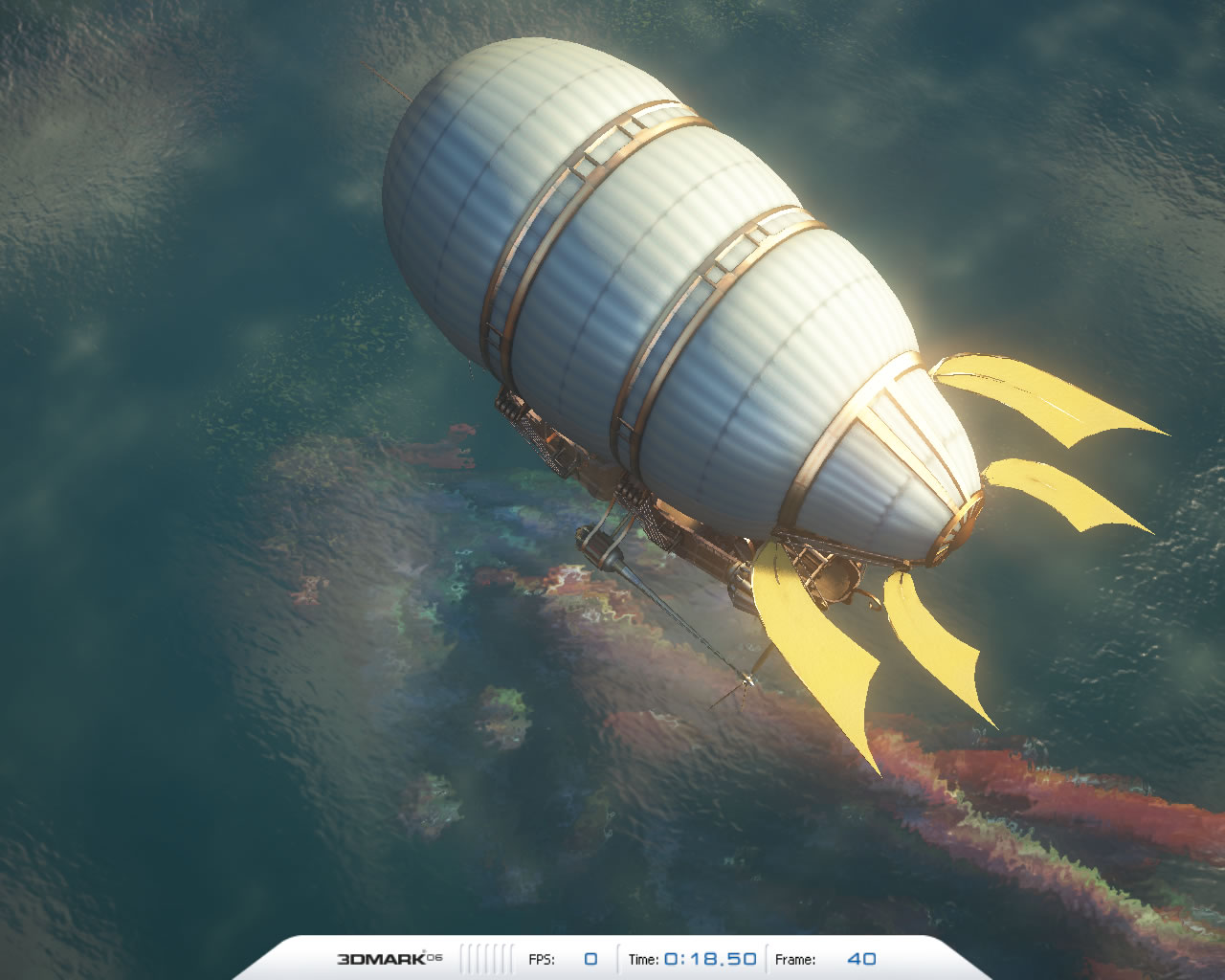 "3DMark06"(Futuremark, 2006)에서. 수면으로부터 수저 방향으로 안개를 발생시키는 것으로, 수심이 깊은 정경이 희미해 보이게 되어 수심이 깊은 느낌을 표현할 수 있다. 호수와 큰 바다와 같은 수면 표현에 효과적일 수 있습니다.