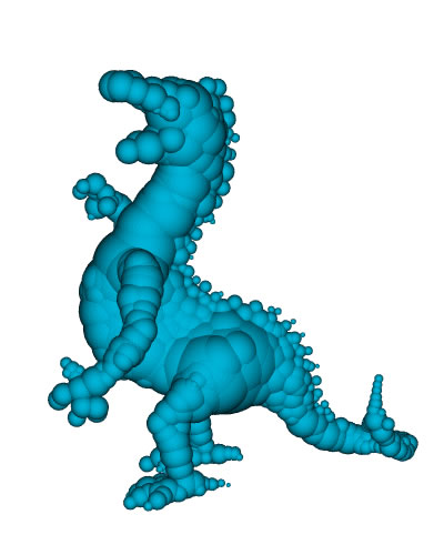 드래곤의 3D 모델을 다른 레벨에서 구형 근사한 모습