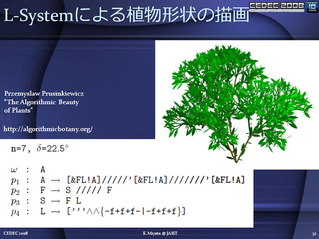 L-SYSTEM을 3차원으로 확장하여 입체적인 식물 모델로 한다