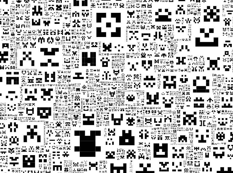 "Invader Fractal"의 실행 예. T 셔츠의 무늬라도 좋을 것 같아?